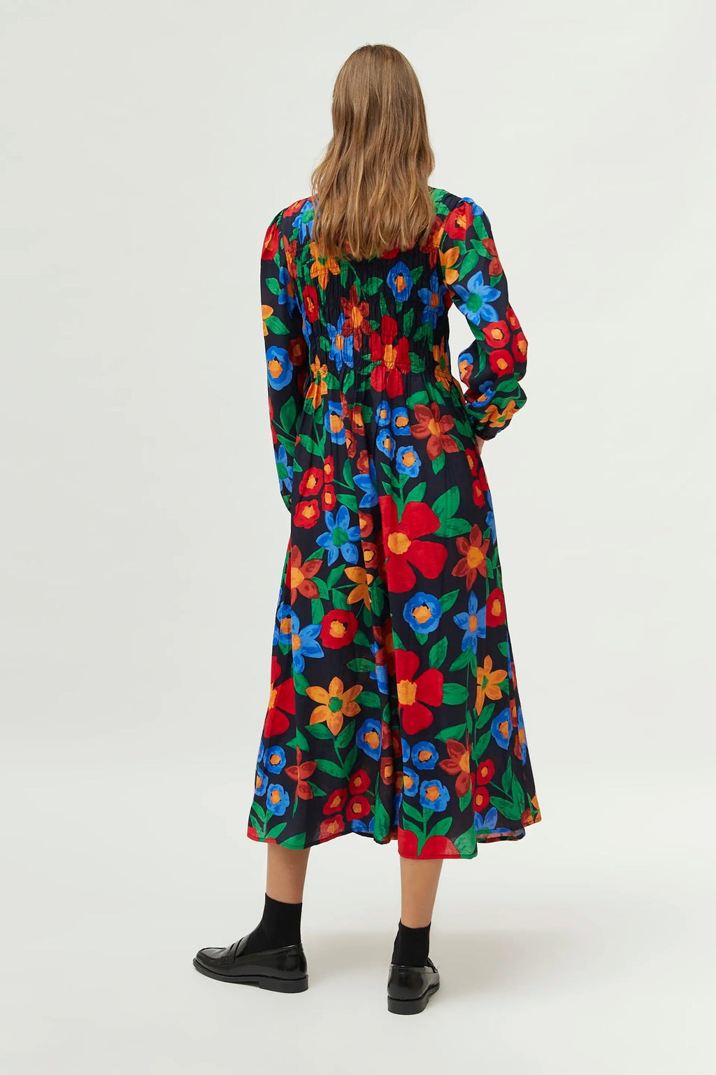 Abito lungo con stampa floreale multicolor