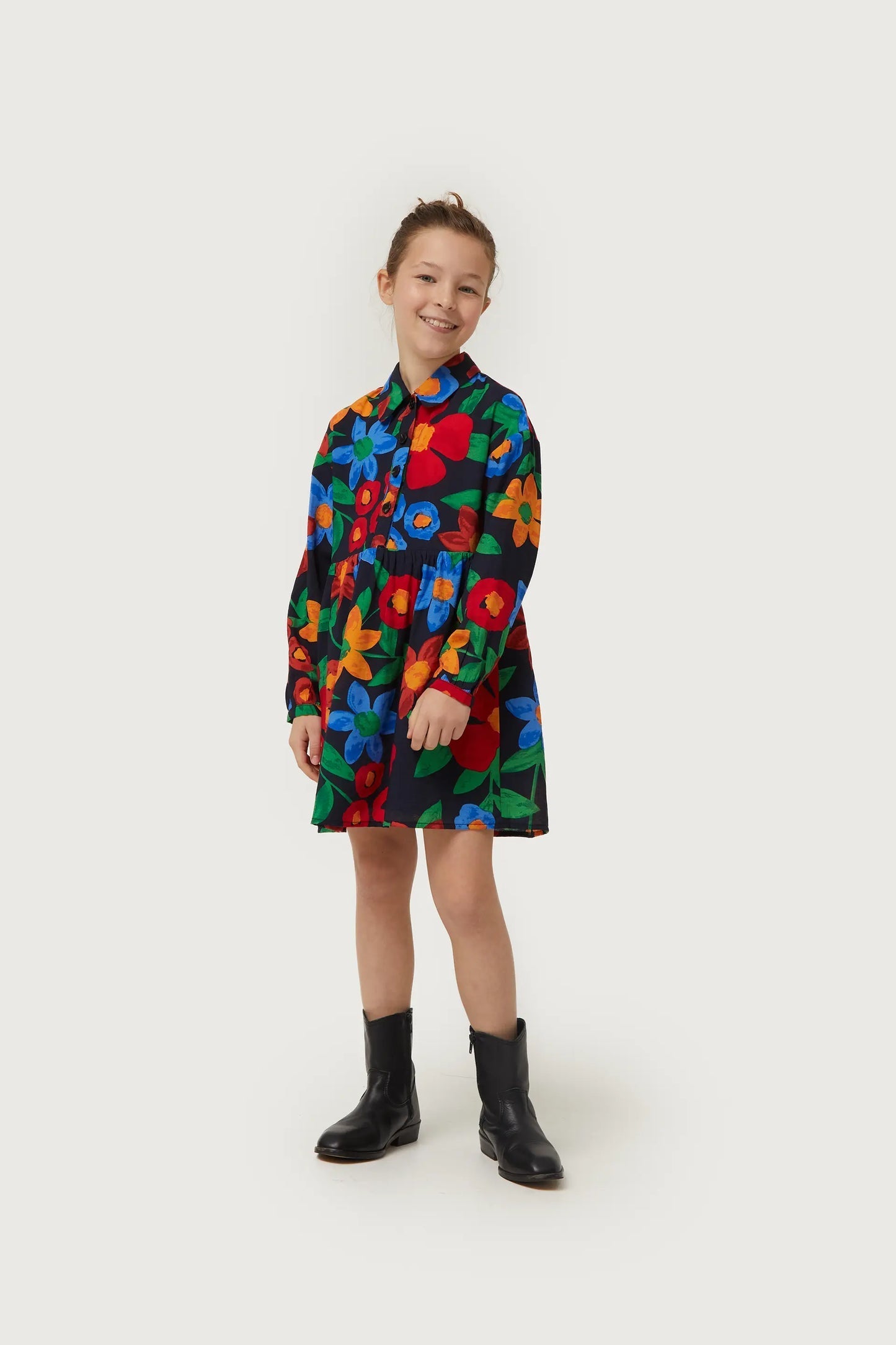 Abito corto da bambina con stampa floreale multicolor