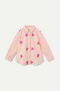 Camicia bambina con cuori ricamati rosa
