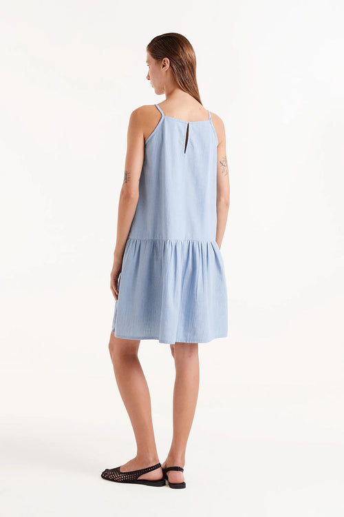 Abito corto con spalline effetto denim