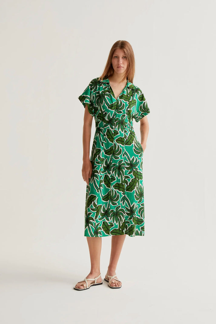 Abito midi con stampa di palme