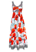 Abito con spalline stampa tulipano con ricami