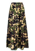 GONNA CON BOTTONE STAMPA CAMOUFLAGE + RICAMO