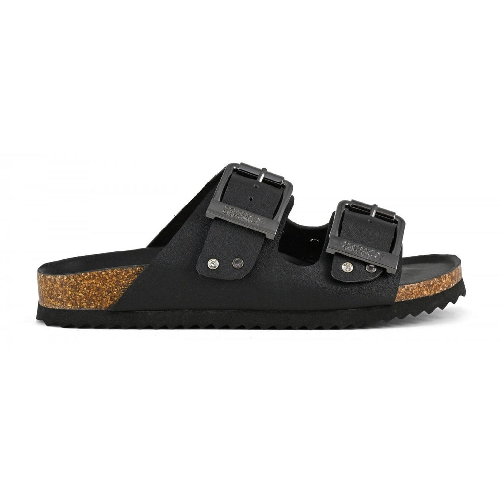 Sandalo doppia fascia in nabuk con strass