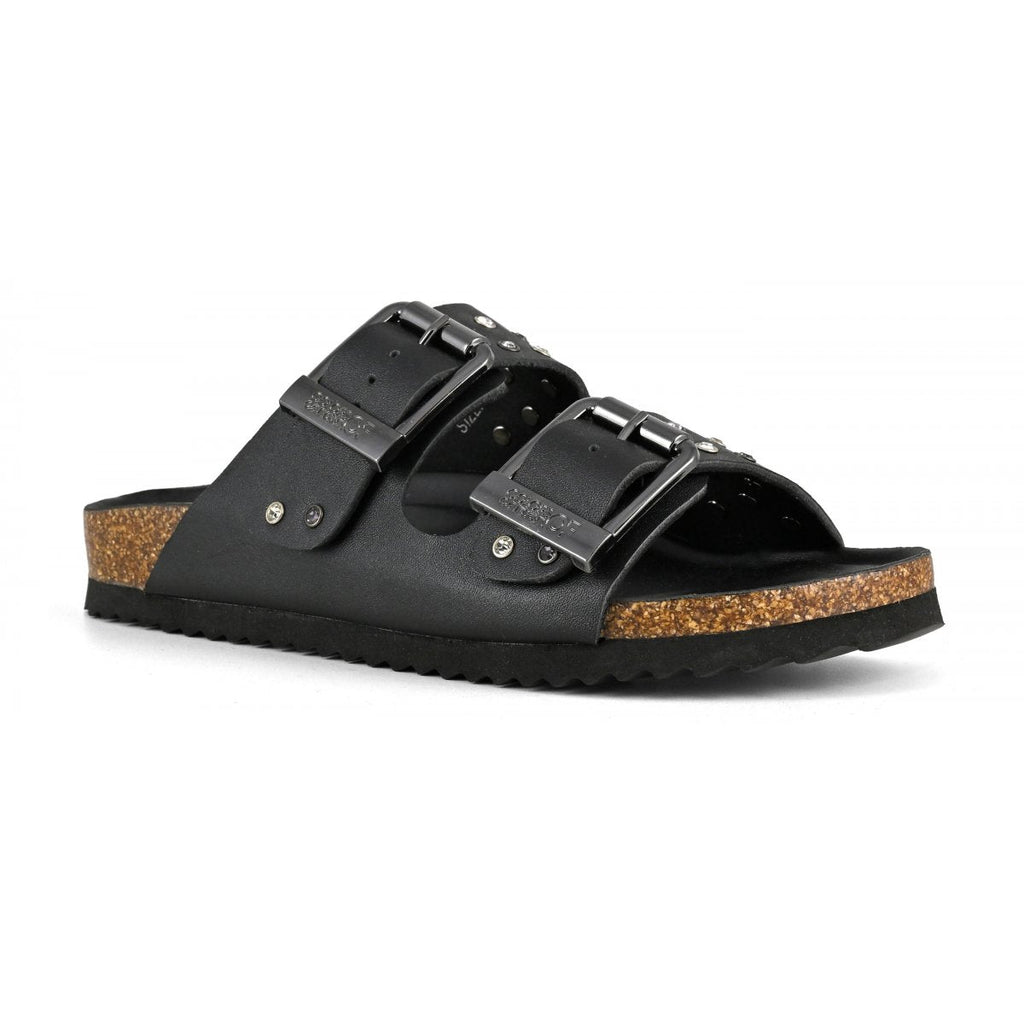 Sandalo doppia fascia in nabuk con strass
