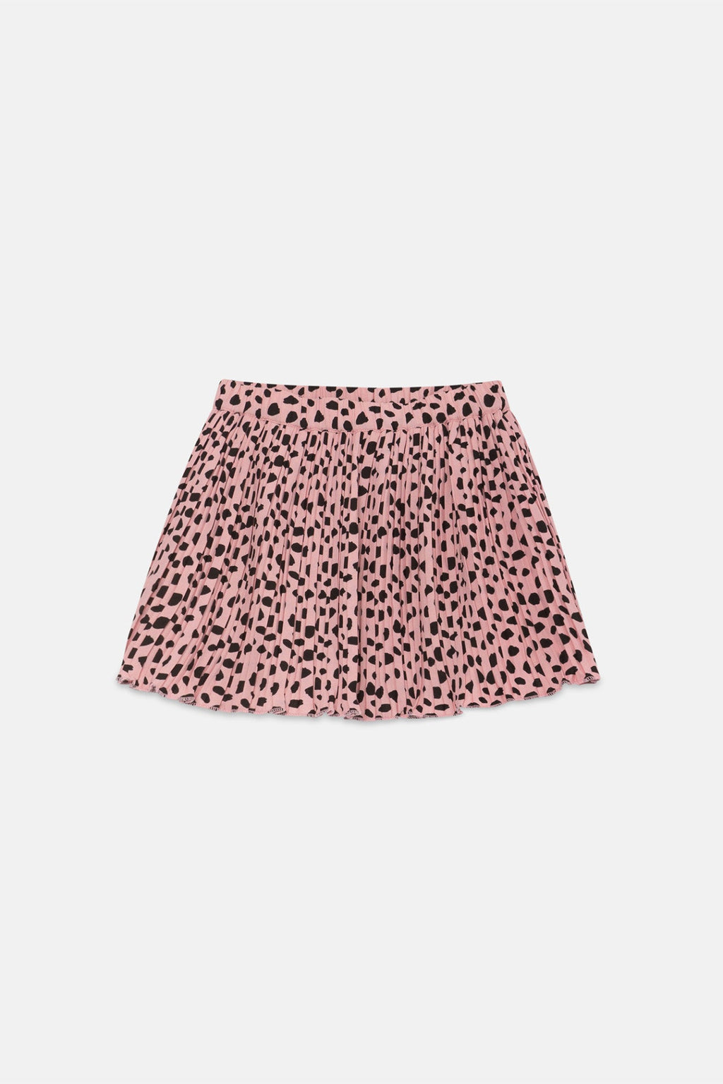Gonna corta a pieghe per bambina con stampa a pois rosa