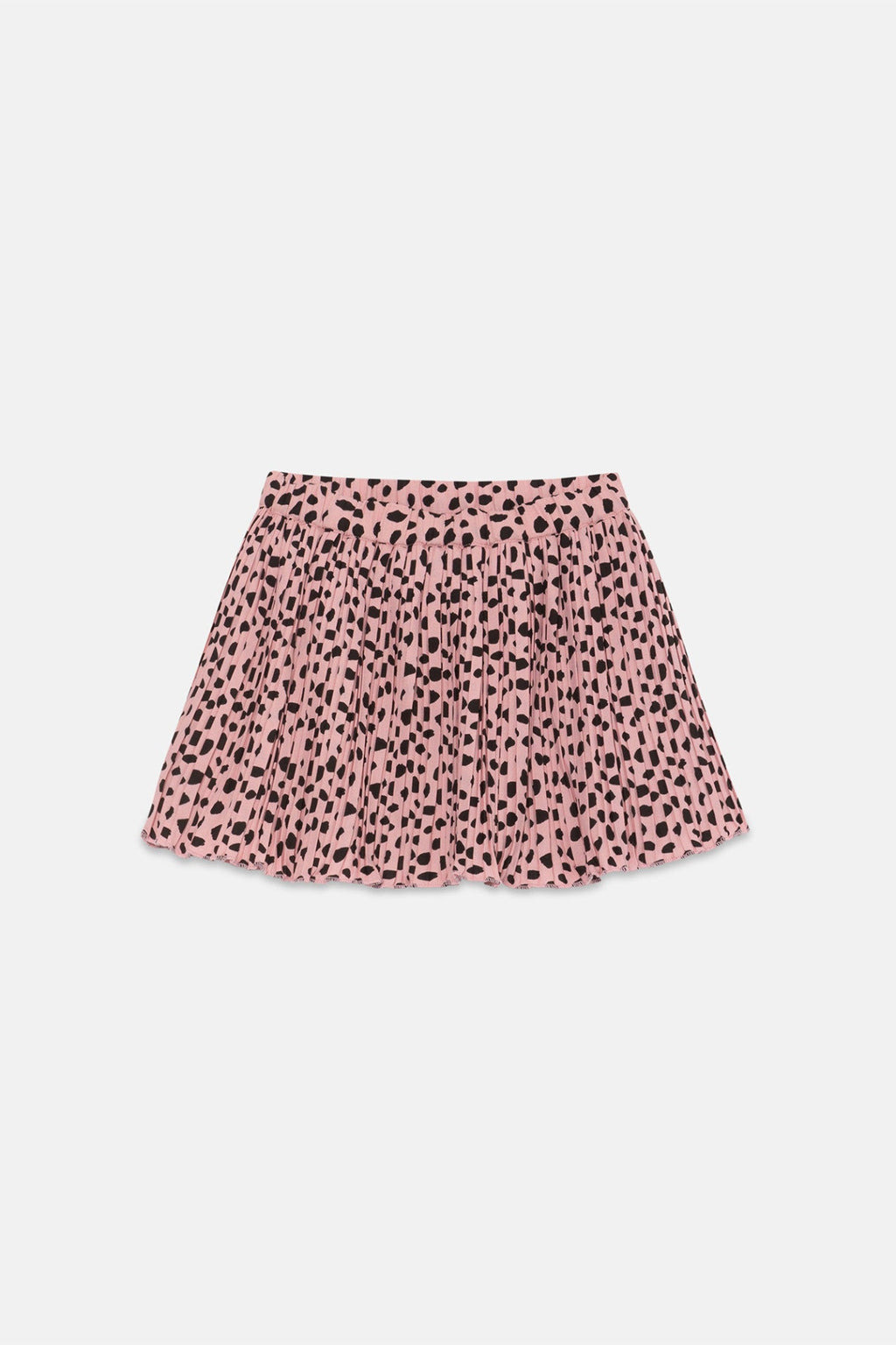 Gonna corta a pieghe per bambina con stampa a pois rosa