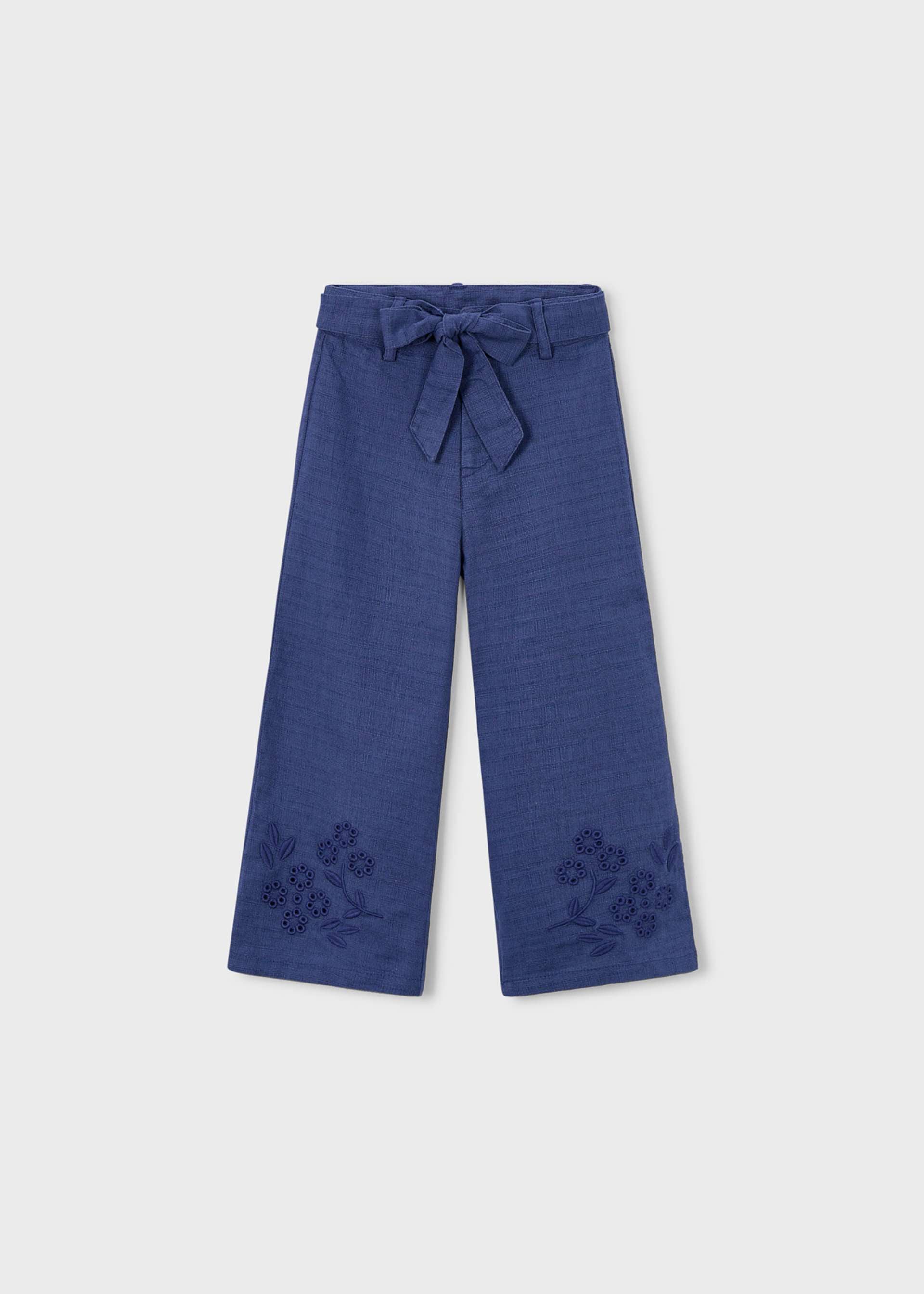 Pantalone ricamato lino bambina