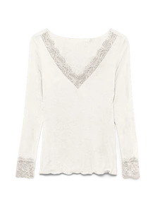 Top bianco scollo e maniche pizzo